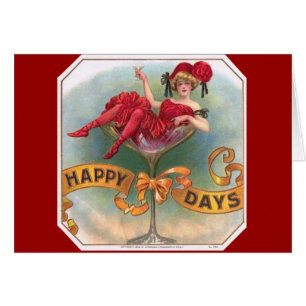 Victorian Woman Red Champagne Happy