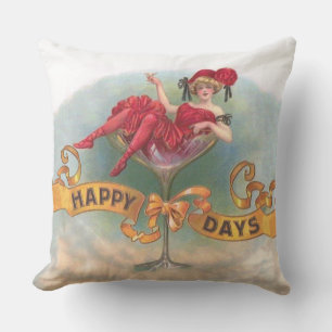 Victorian Woman Red Champagne Happy Cushion