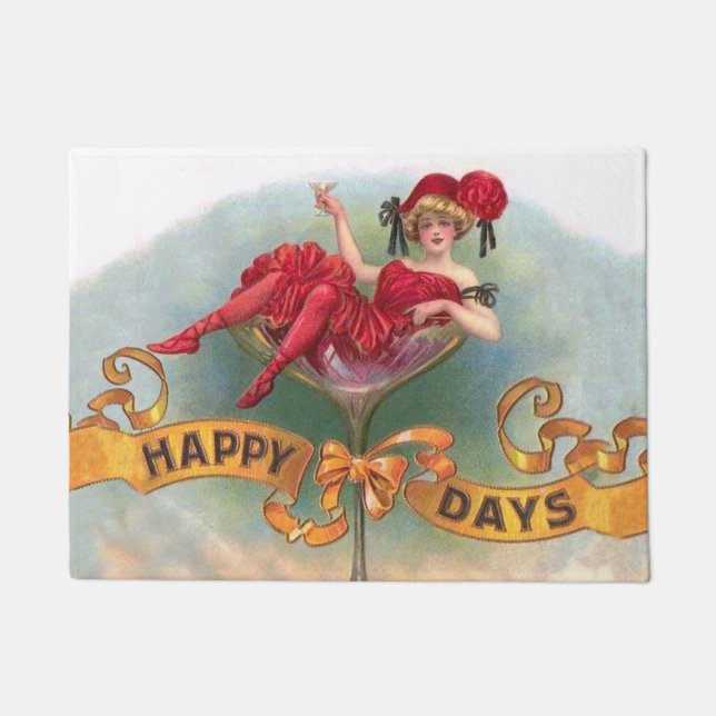 Victorian Woman Red Champagne Happy Doormat (Front)