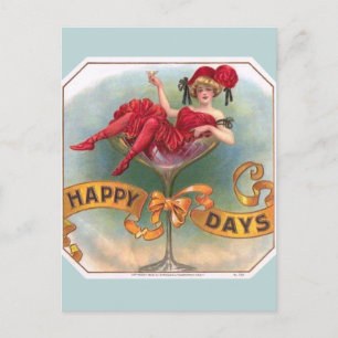 Victorian Woman Red Champagne Happy Postcard