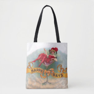 Victorian Woman Red Champagne Happy Tote Bag