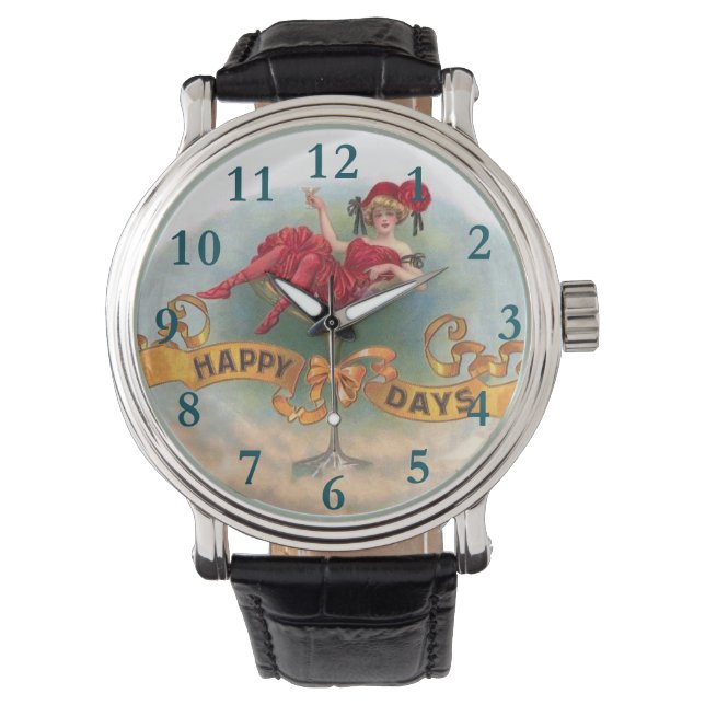 Victorian Woman Red Champagne Happy Watch (Front)