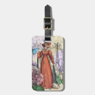 Victorian Woman Red Girl Classy Colourful Luggage Tag