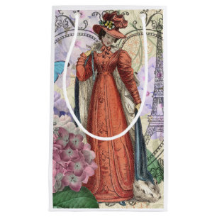 Victorian Woman Red Girl Classy Colourful Small Gift Bag