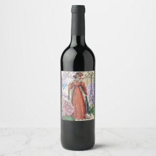 Victorian Woman Red Girl Classy Colourful Wine Label