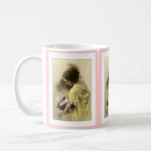 Victorian woman roses, romantic coffee mug (Left)