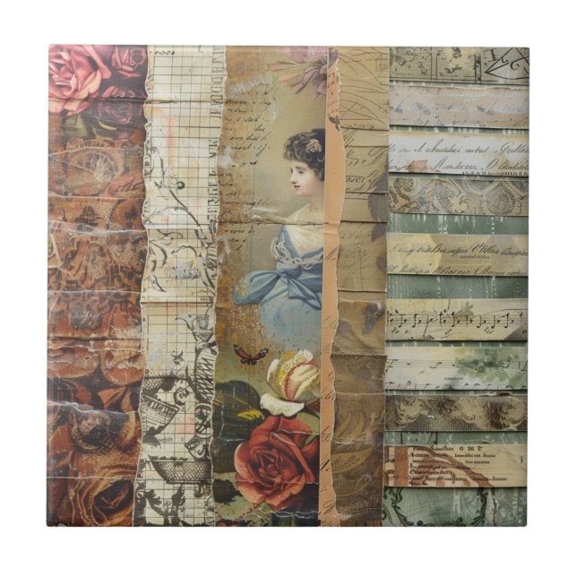 Victorian Woman Sepia Vintage Collage Tile (Front)