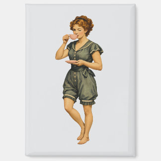 Victorian Woman Swimmer Drinking Tea Magnet