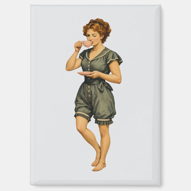 Victorian Woman Swimmer Drinking Tea Magnet (Front)