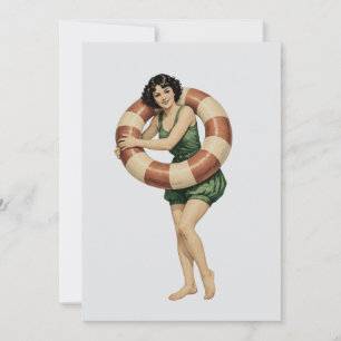 Victorian Woman Swimmer with Vintage Lifebuoy Card