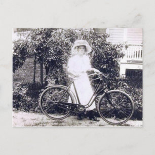 Victorian Woman with a Bicycle Vintage Postcard
