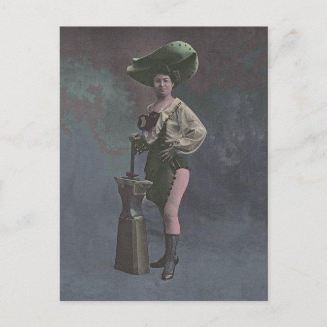 Victorian Woman with Anvil Showing Legs Postcard (Front)