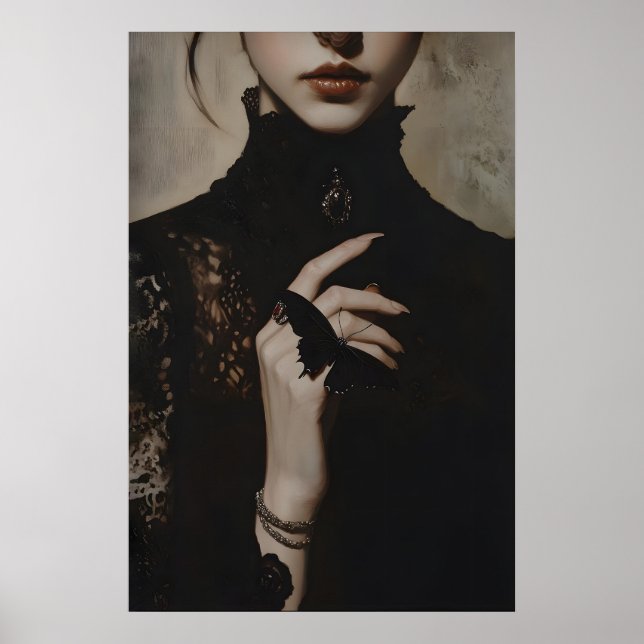 Victorian Woman with Black Butterfly Art Print (Front)
