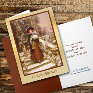 Victorian Woman with Collie Dog Christmas Card