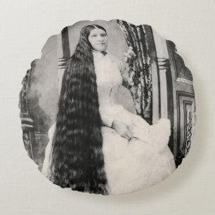 Victorian Woman with Long Hair Round Cushion
