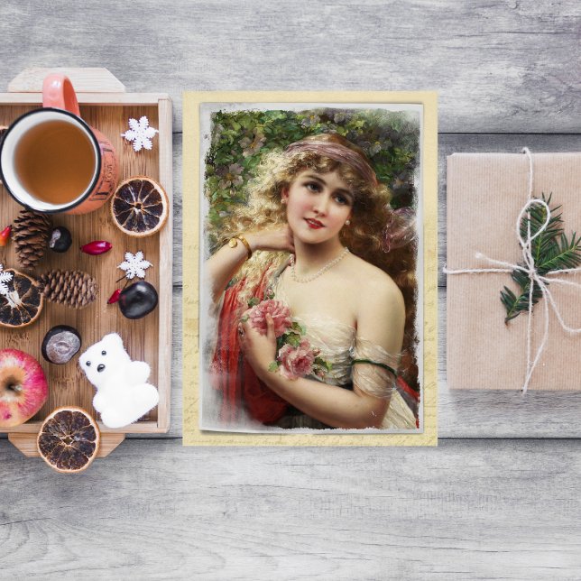 Victorian Woman with Pink Roses Mother's Day Card (Creator Uploaded)