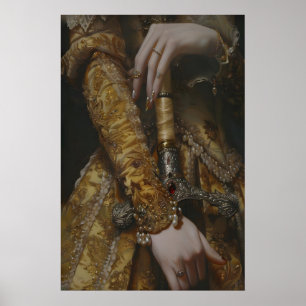 Victorian Woman with Sword in Gold Gown Medieval Poster