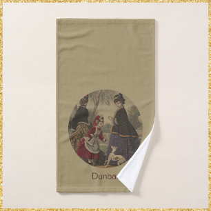 Victorian Women Girl & Dog On A Stroll  Bath Towel Set
