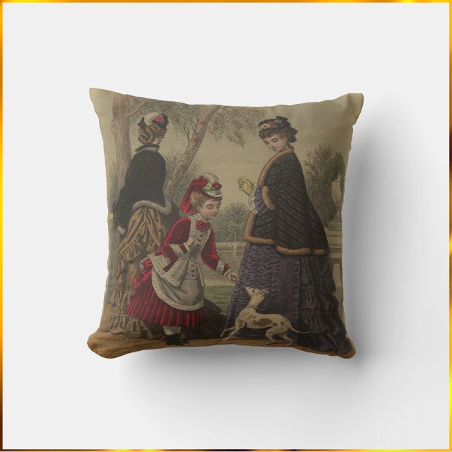 Victorian Women Girl & Dog On A Stroll Cushion (Creator Uploaded)