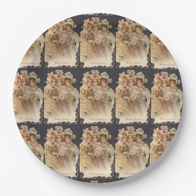 Victorian Women Vintage Christmas Paper Plates (Front)