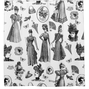 victorian women's style antique butterfly toile shower curtain