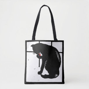 Victorian Woodcut Black Cat on Bag