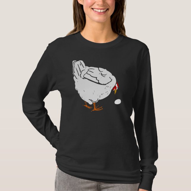 Victorian Woodcut Chicken Hen and Egg On T Shirt (Front)