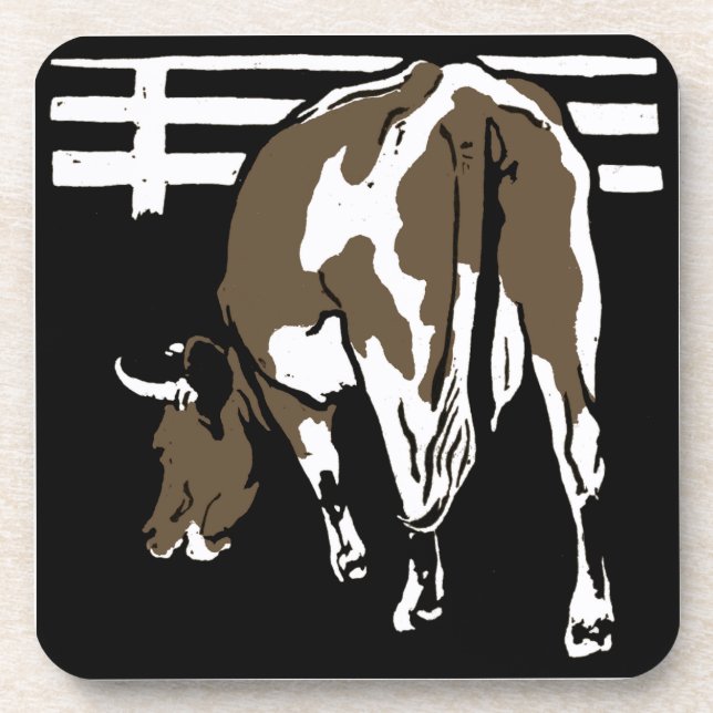Victorian Woodcut Cow On Coaster (Front)
