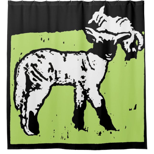 Victorian Woodcut Farm Animal Lambs Shower Curtain (Front)