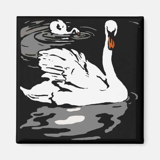 Victorian Woodcut Farm Animal Magnets Swans (Front)