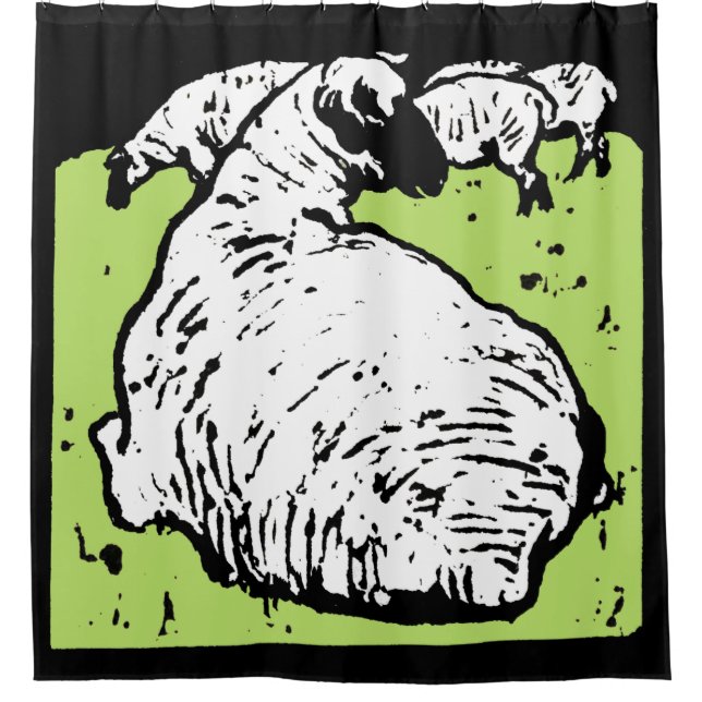 Victorian Woodcut Farm Animal Sheep Shower Curtain (Front)