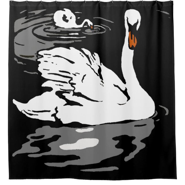 Victorian Woodcut Farm Animal Swans Shower Curtain (Front)