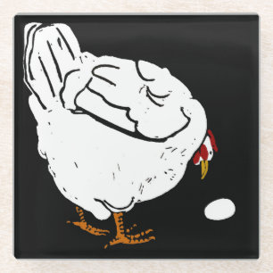 Victorian Woodcut Farm Animals Chickens Glass Coaster