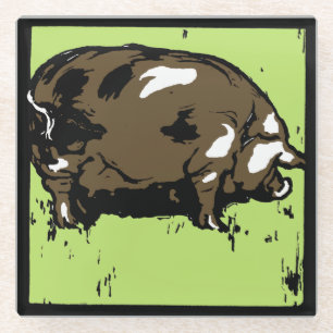 Victorian Woodcut Farm Animals Pigs Glass Coaster