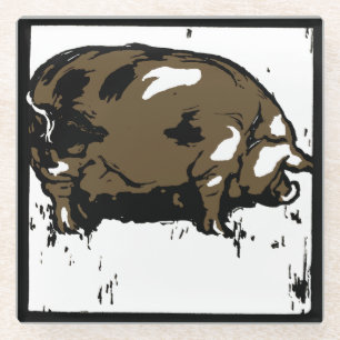 Victorian Woodcut Farm Animals Pigs Glass Coaster
