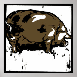 Victorian Woodcut Farm Animals Pigs Poster