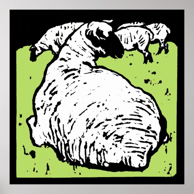 Victorian Woodcut Farm Animals Sheep Poster (Front)