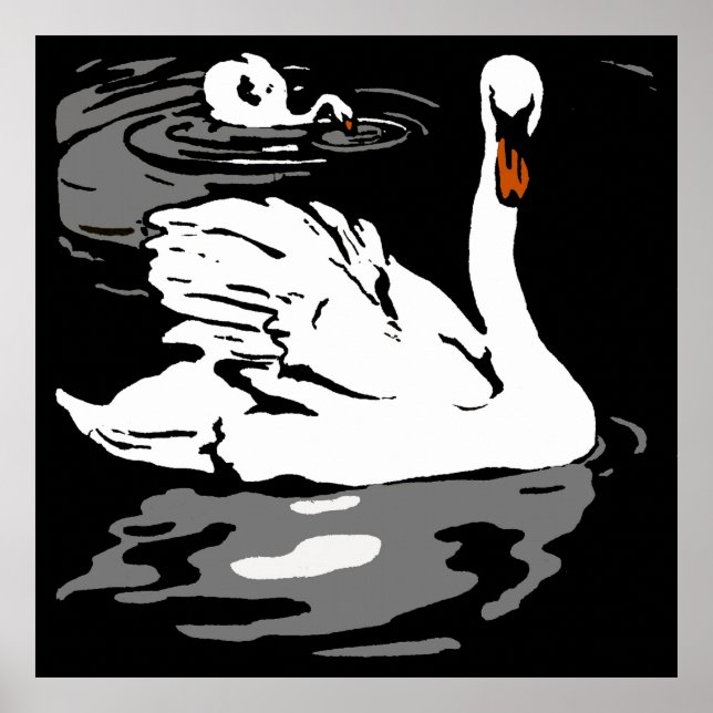 Victorian Woodcut Farm Animals Swans Poster (Front)