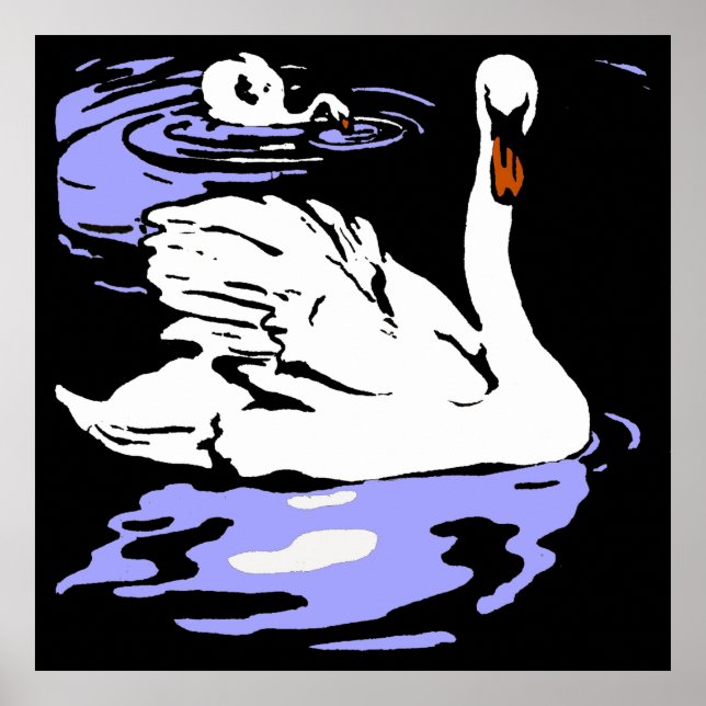 Victorian Woodcut Farm Animals Swans Poster (Front)