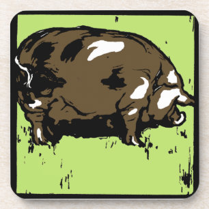 Victorian Woodcut Pigs On Coaster