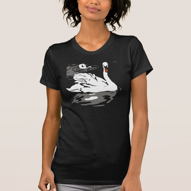 Victorian Woodcut Swans On T Shirt (Front)