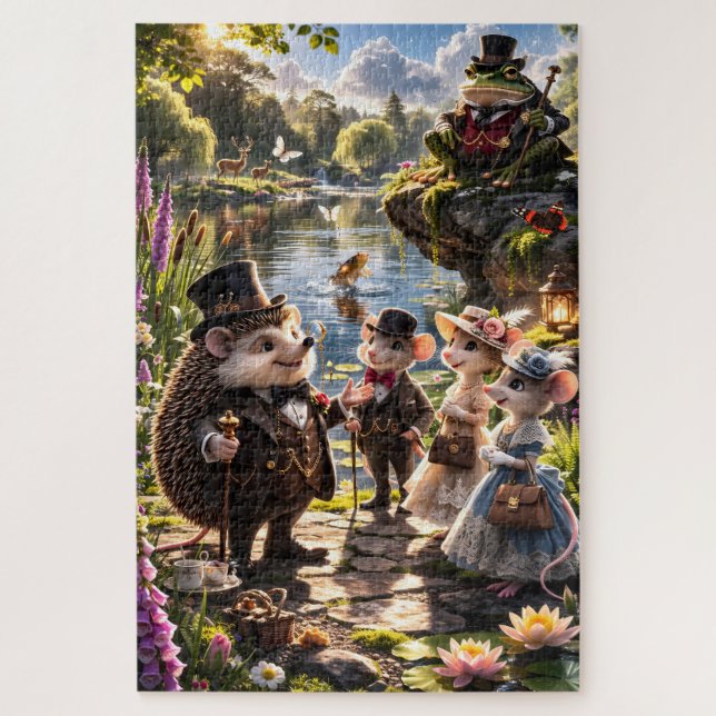 Victorian Woodland animals tea party secret garden Jigsaw Puzzle (Vertical)