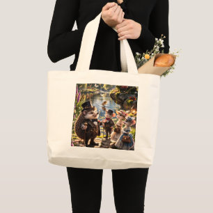 Victorian Woodland animals tea party secret garden Large Tote Bag