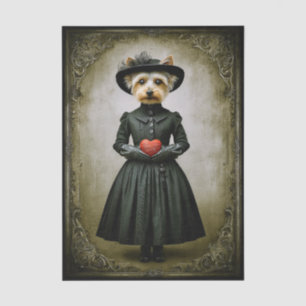 Victorian Yorkie Dog & Red Heart ES8L Decoupage Tissue Paper