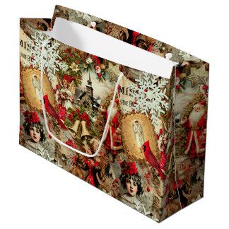 Victorian Yuletide Treasures Collage Large Gift Bag
