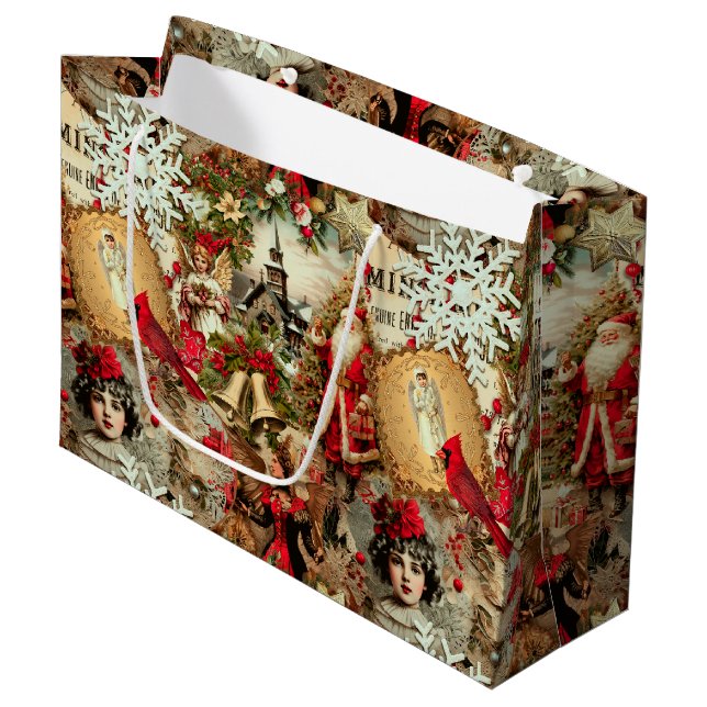 Victorian Yuletide Treasures Collage Large Gift Bag (Front Angled)