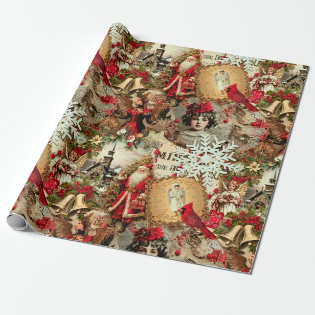 Victorian Yuletide Treasures Collage Wrapping Paper (Unrolled)