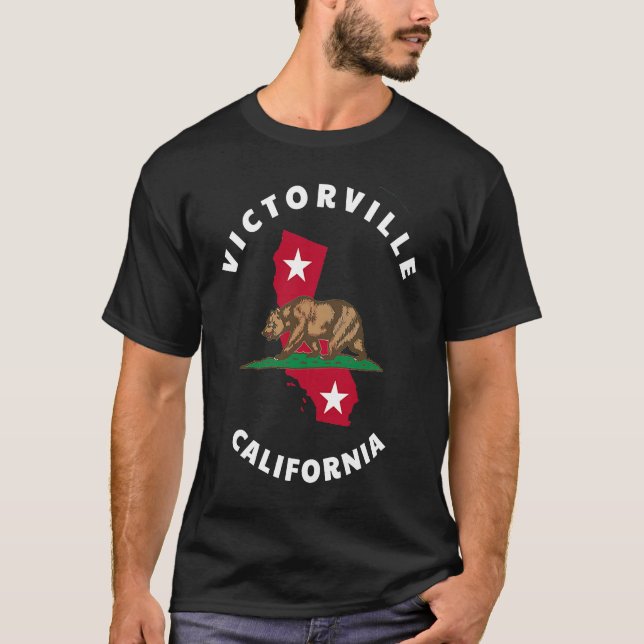 Victorville California CA Flag and Bear Badge Souv T-Shirt (Front)
