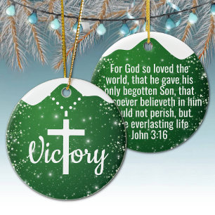 Victory Cross God's Love Inspirational Green ⛪️ 🎄 Ceramic Tree Decoration