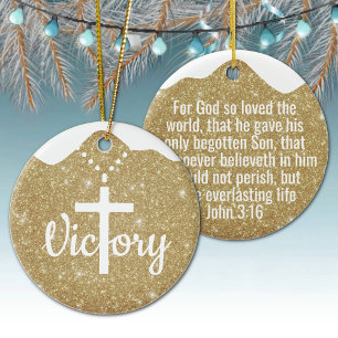 Victory Cross God's Love Inspirational Red  ⛪️ 🎄 Ceramic Tree Decoration